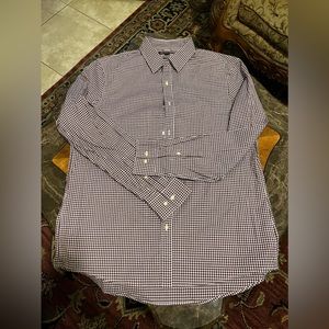 Michael Kors Men’s Plaid Burgundy White Long Sleeves Dress Shirt Size XL